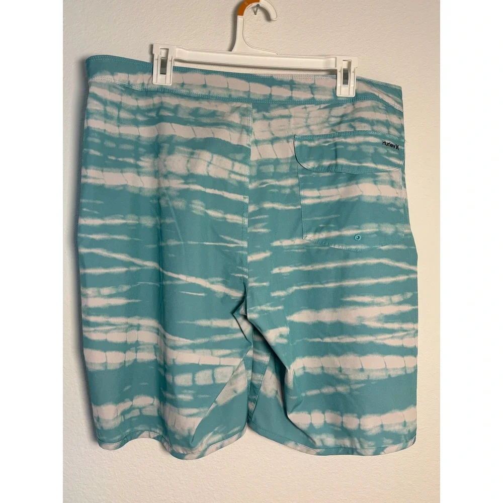 Hurley Mens Teal White Tie Dye Board Shorts Swim Trunks Size 38 Surf‎ Beachwear